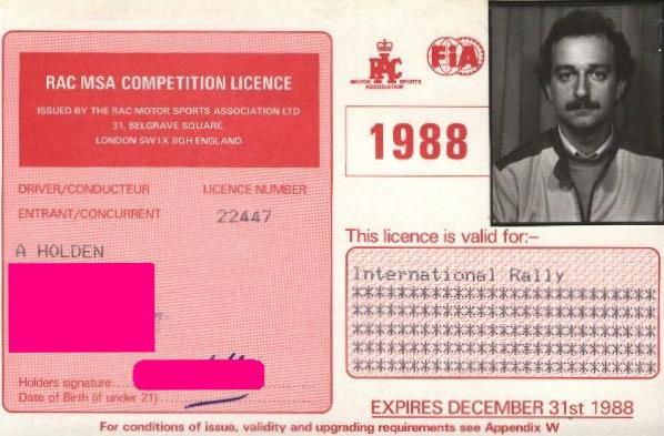 Tony's International Rally Licence 1988